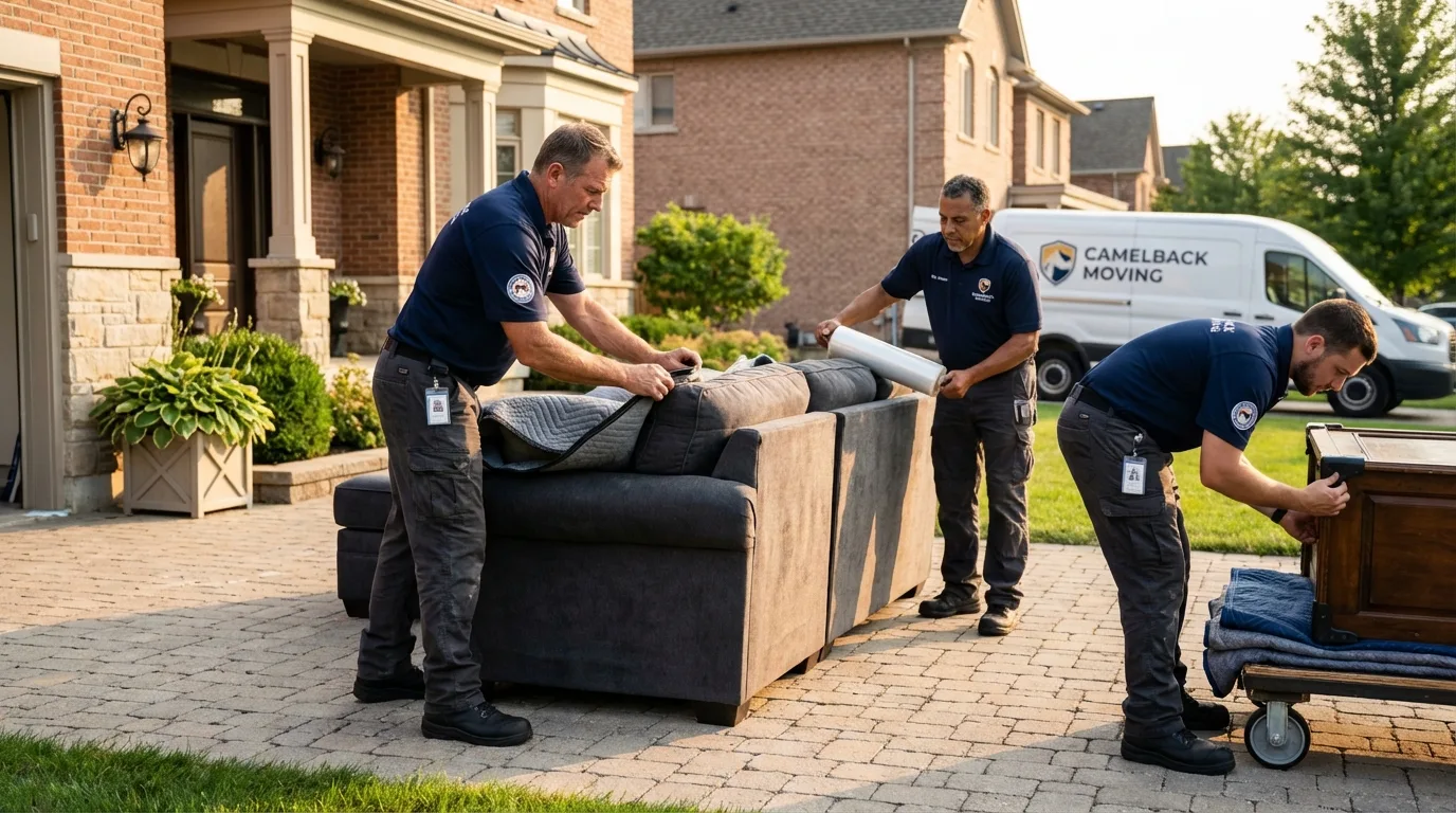 Large estate moving crew wrapping furniture in Grandview, TX