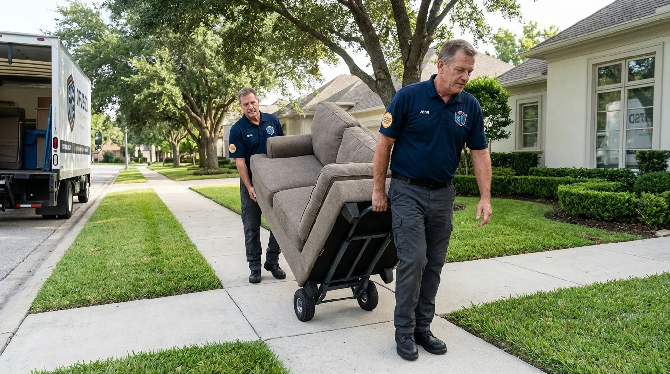 Local residential moving crew loading furniture in Grandview, TX
