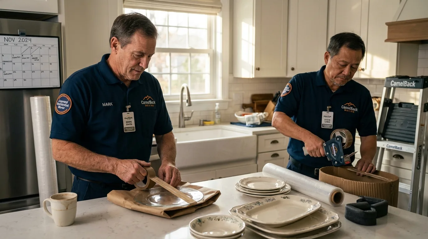 Professional crew packing kitchen dishware in Grandview, TX